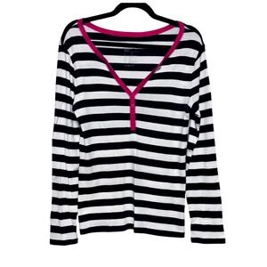 Y2K‎ Gap Bowery Striped Breton Womens Henley Tee Size L Preppy Parisian Chic